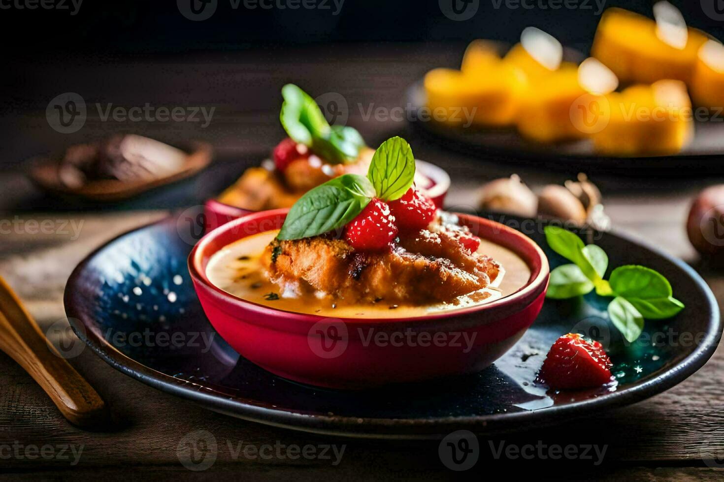 chicken breast with a sauce and raspberries on a plate. AI-Generated photo