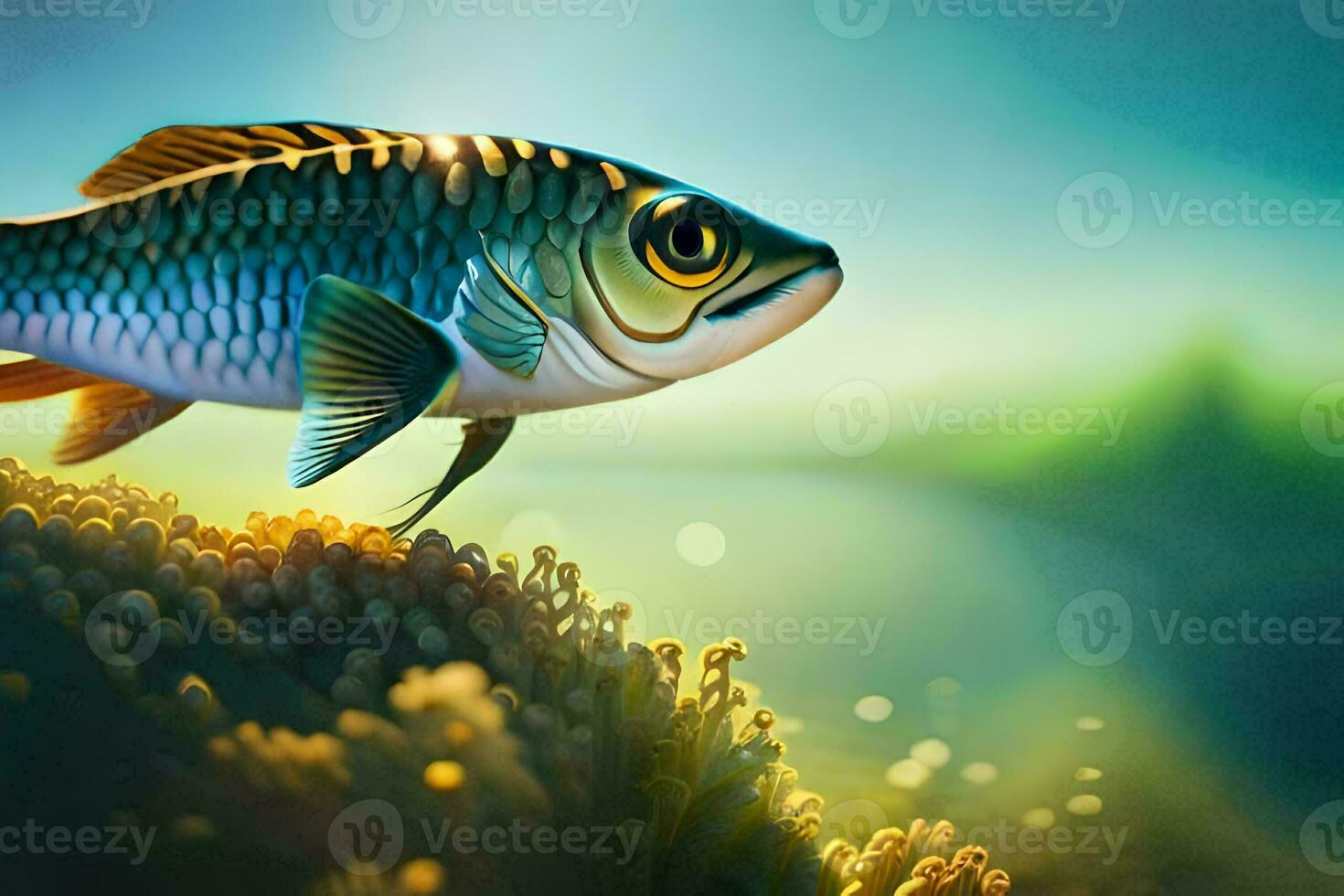 a fish is standing on top of a coral reef. AI-Generated photo