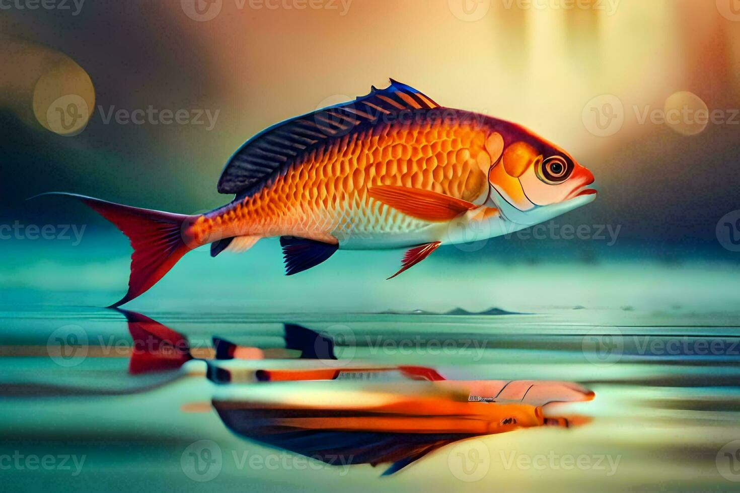 pescado en el agua con reflexión. generado por ai foto