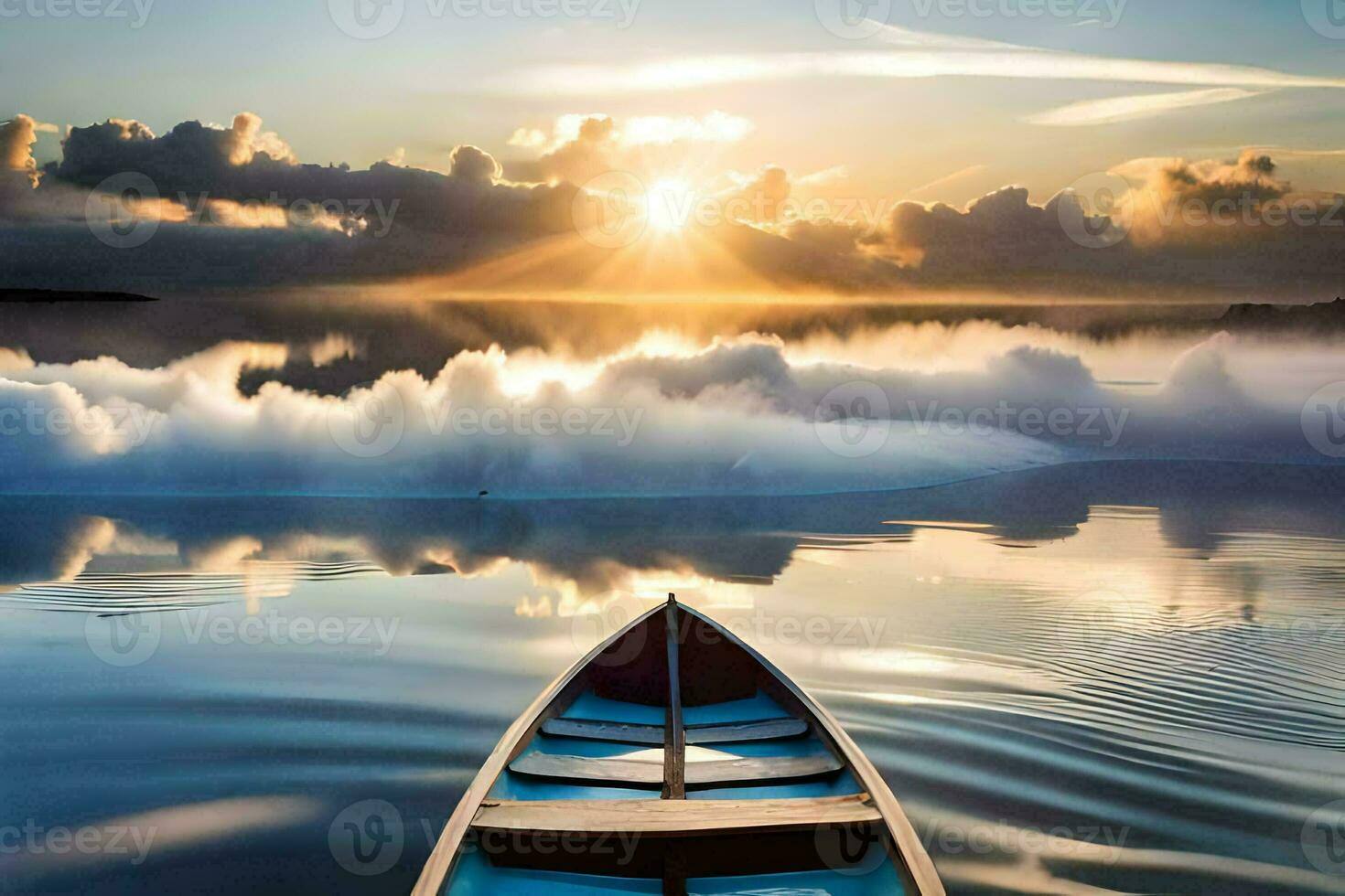 the sun rises over the water and clouds. AI-Generated photo