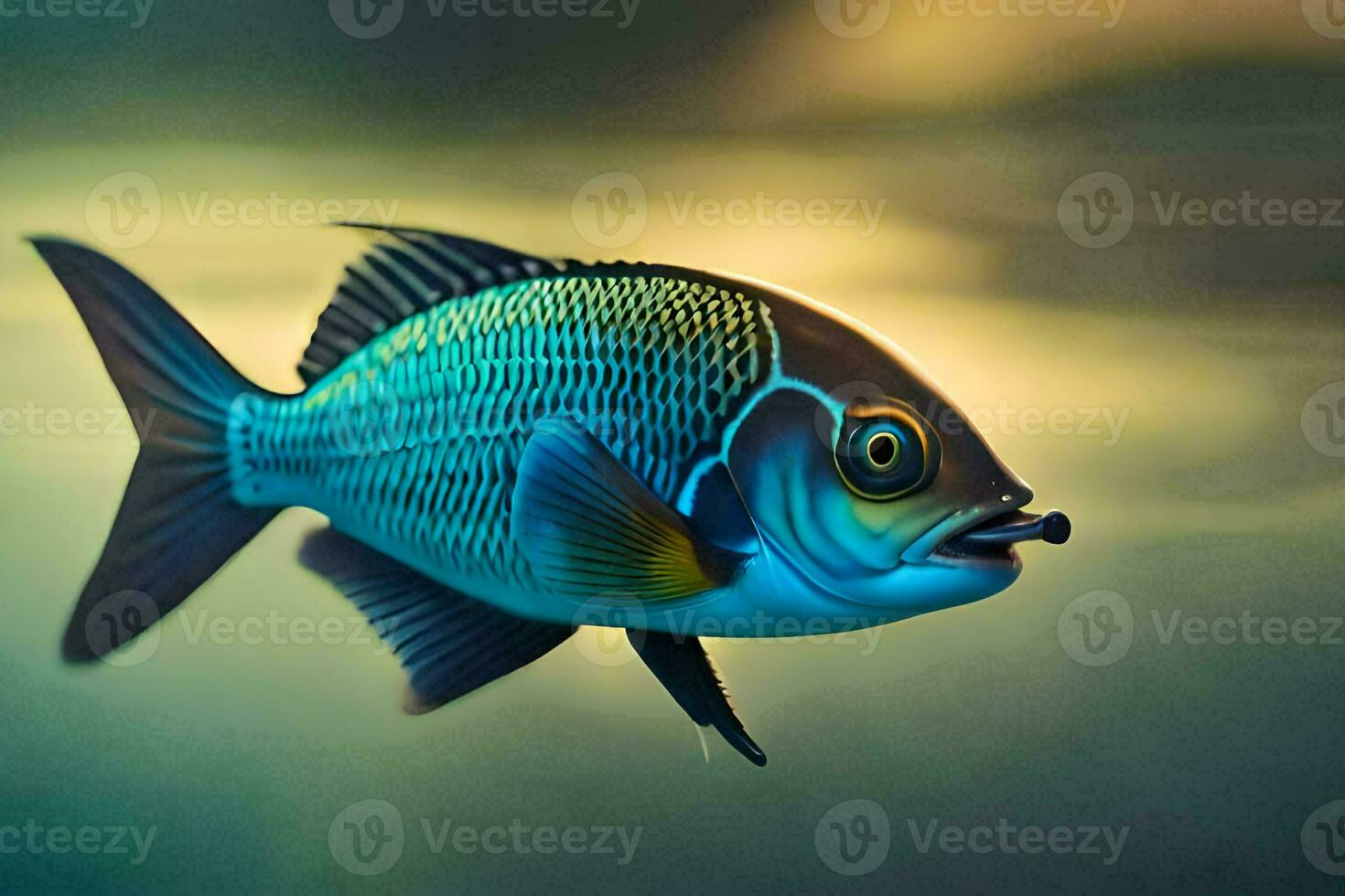 a fish with a long tail swimming in the water. AI-Generated photo