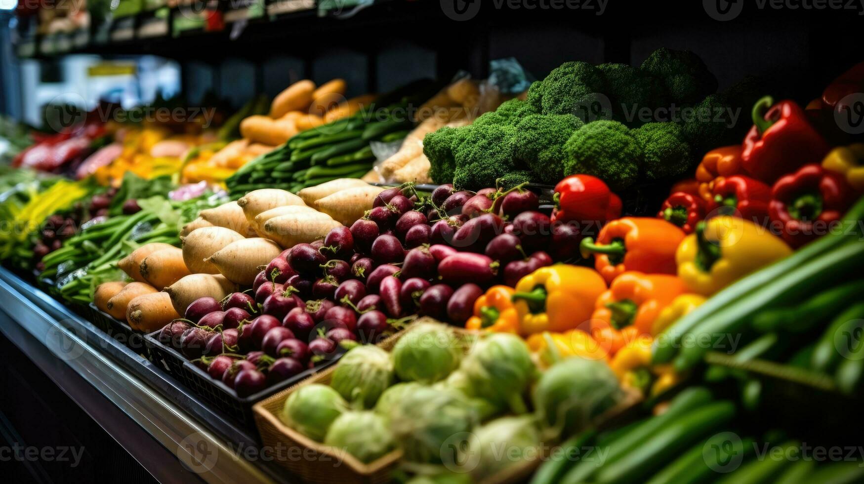 Different varieties of fresh vegetables in local markets, super shops. AI Generated photo