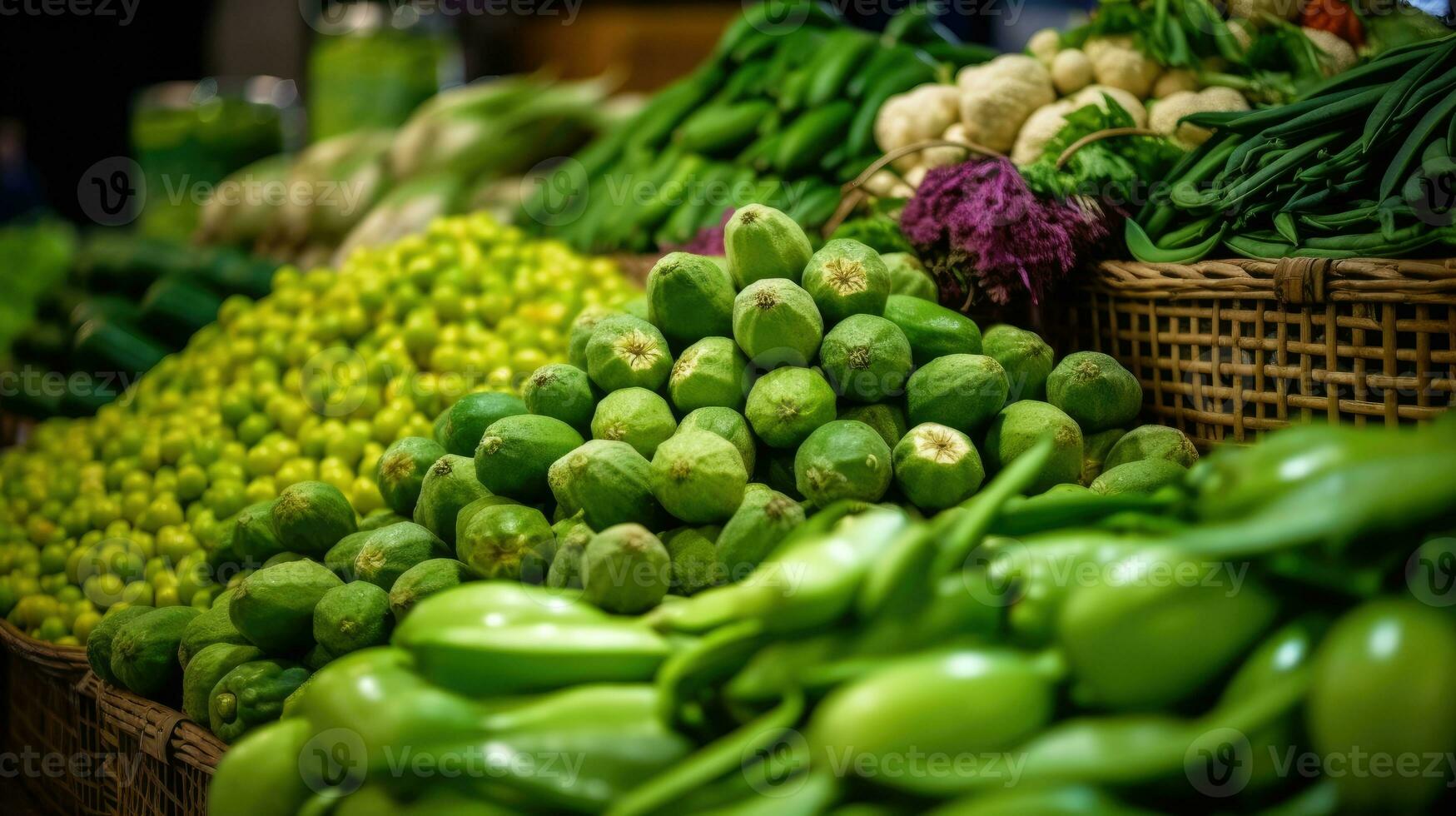Different varieties of fresh vegetables in local markets, super shops. AI Generated photo