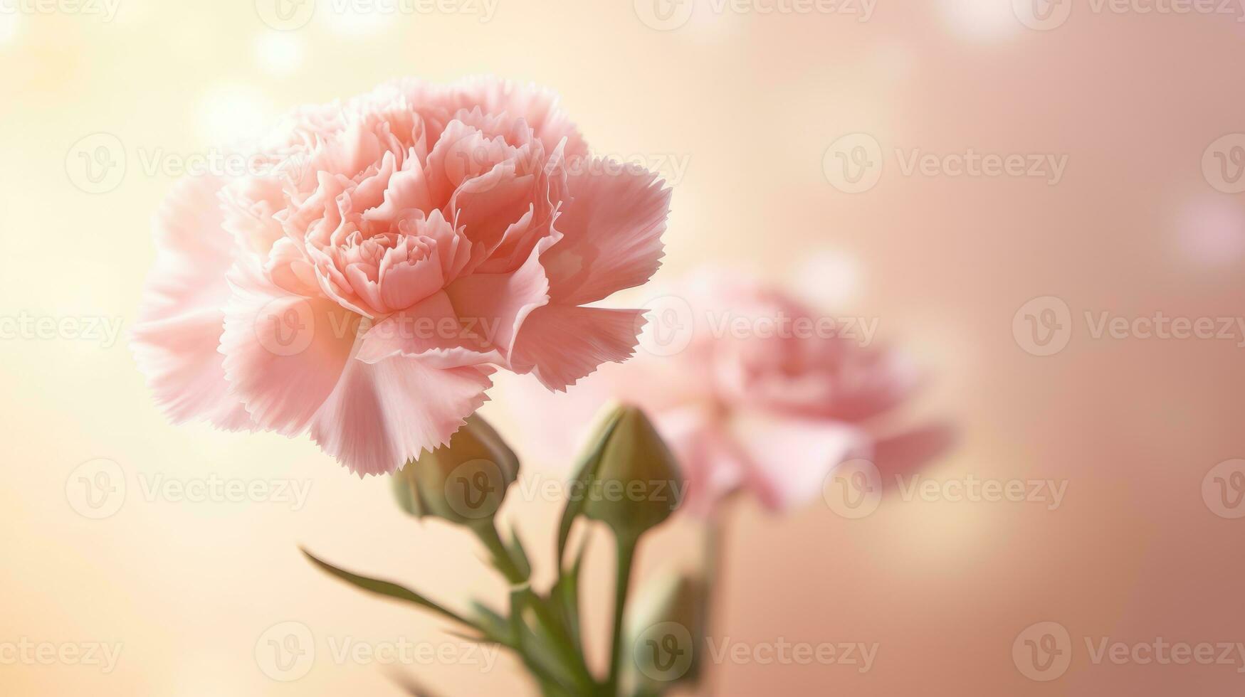 Tender pink carnation in the sunlight isolated on soft pink background. AI Generated photo