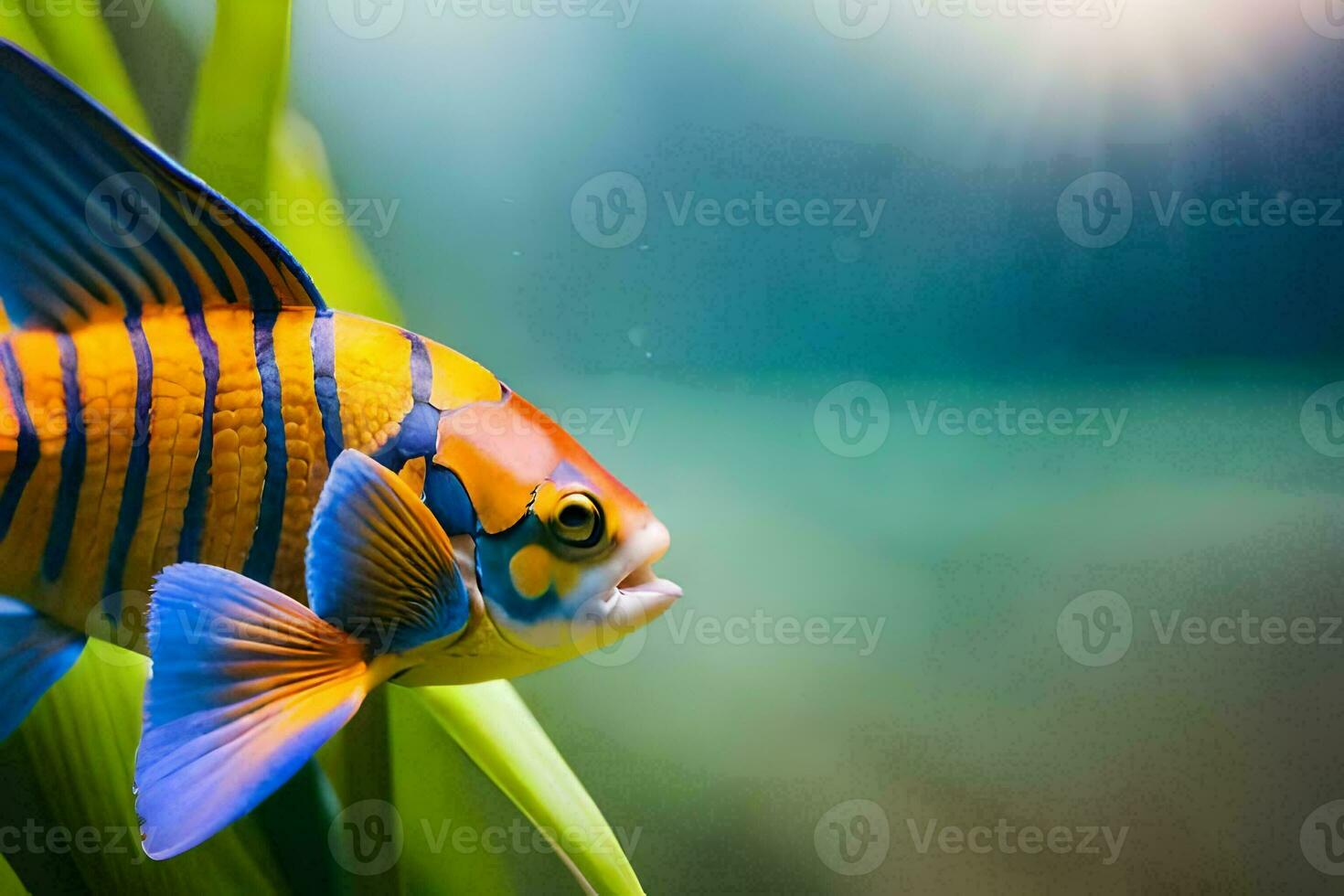 a fish with bright blue and orange stripes. AI-Generated photo