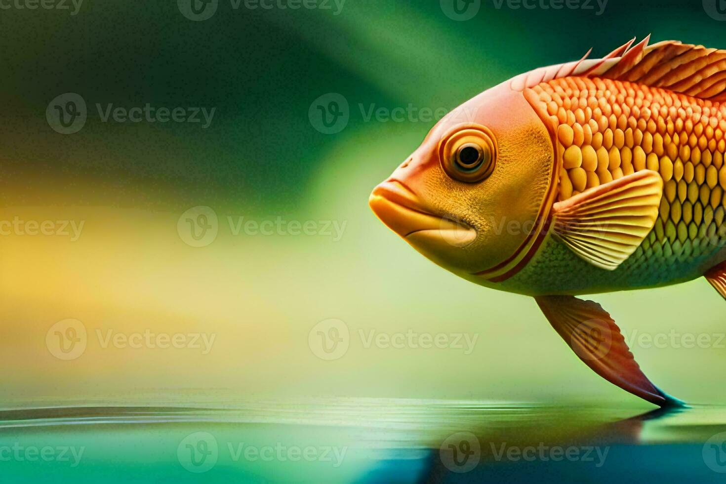 a fish is standing on the water with a green background. AI-Generated photo