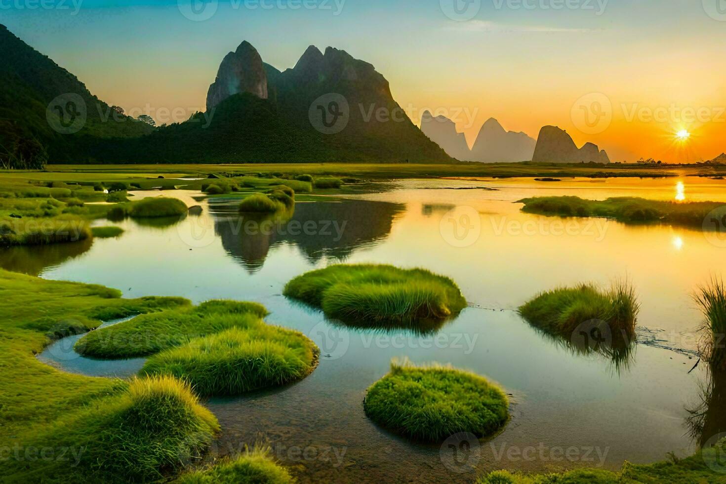 the li river in china. AI-Generated photo