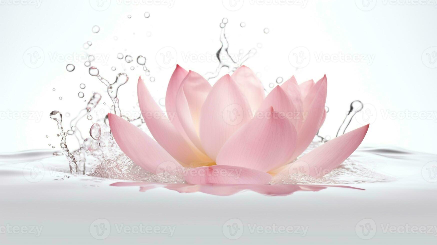 Pink lotus flower petals drop into water and make a beautiful water splash. Product photo concept. AI Generated