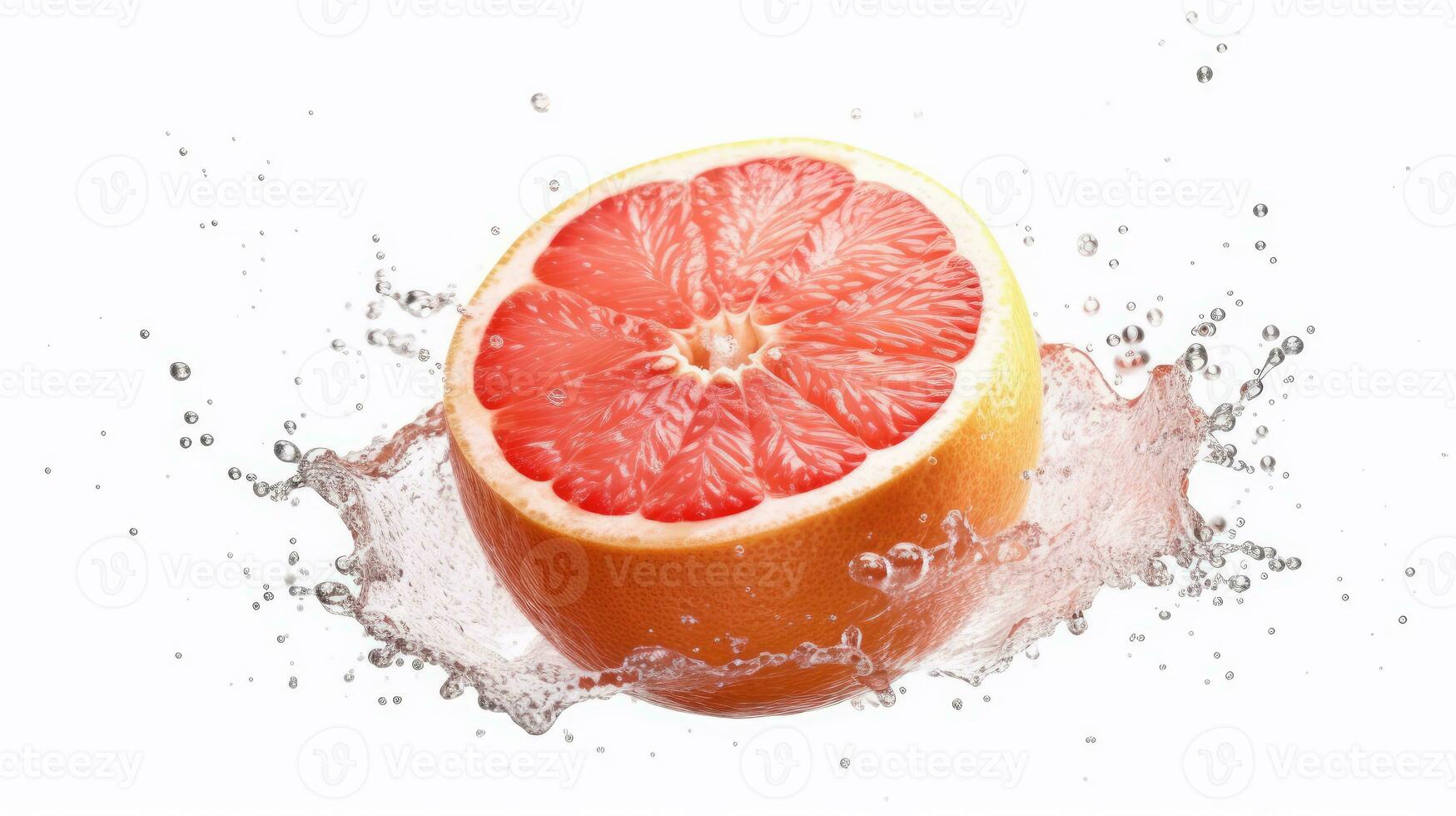 Grapefruits with water splash isolated on white background. Close-up photo. AI Generated photo