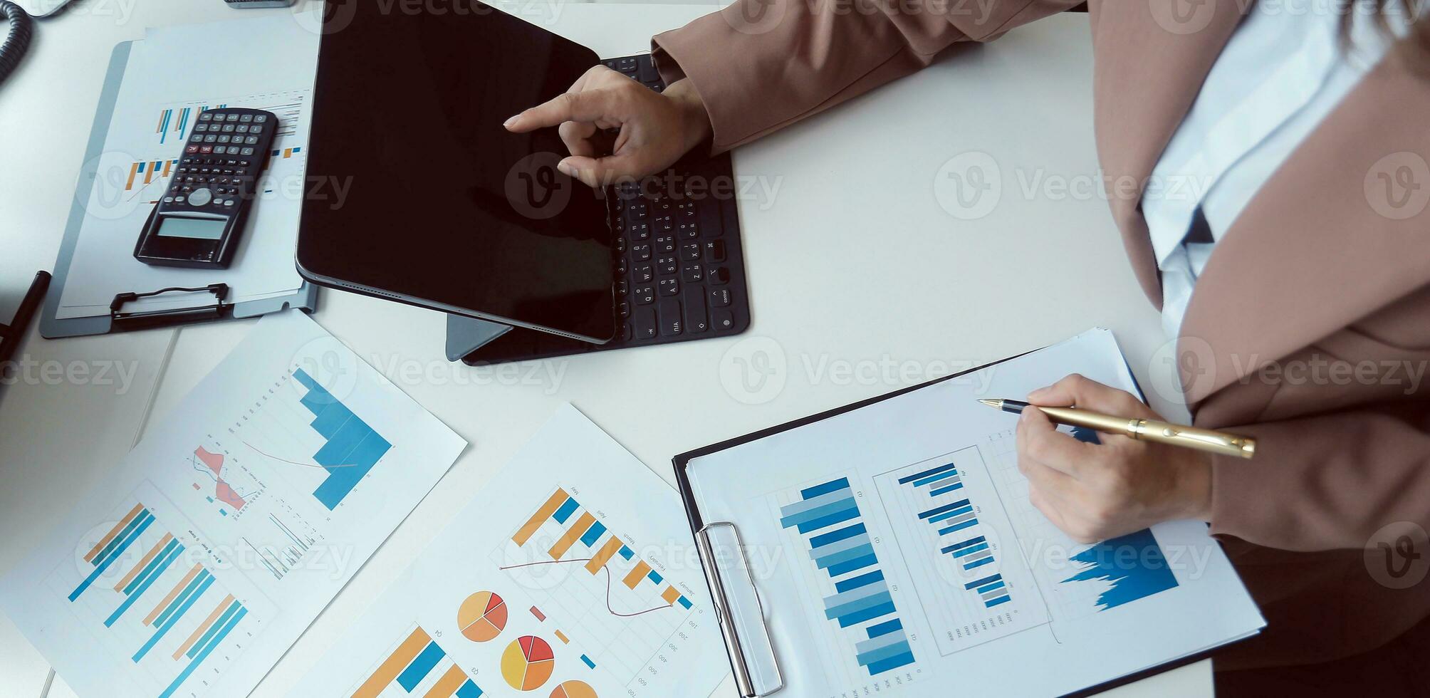 Business Documents, Auditor businesswoman checking searching document legal prepare paperwork or report for analysis TAX time,accountant Documents data contract partner deal in workplace office photo