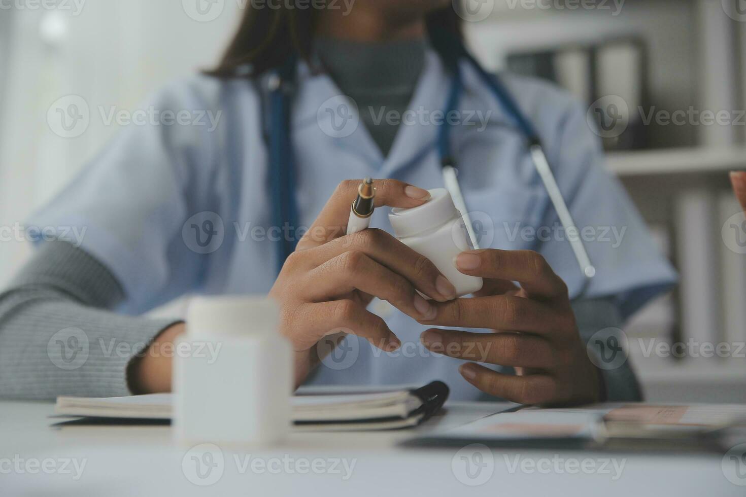 Doctors, nurse or laptop in night teamwork, medical research or surgery planning in wellness hospital. Talking, thinking or healthcare women on technology for collaboration help or life insurance app photo