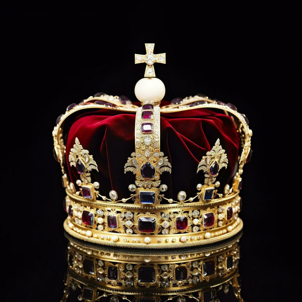 el real coronación corona aislado en un negro antecedentes. generativo ai foto