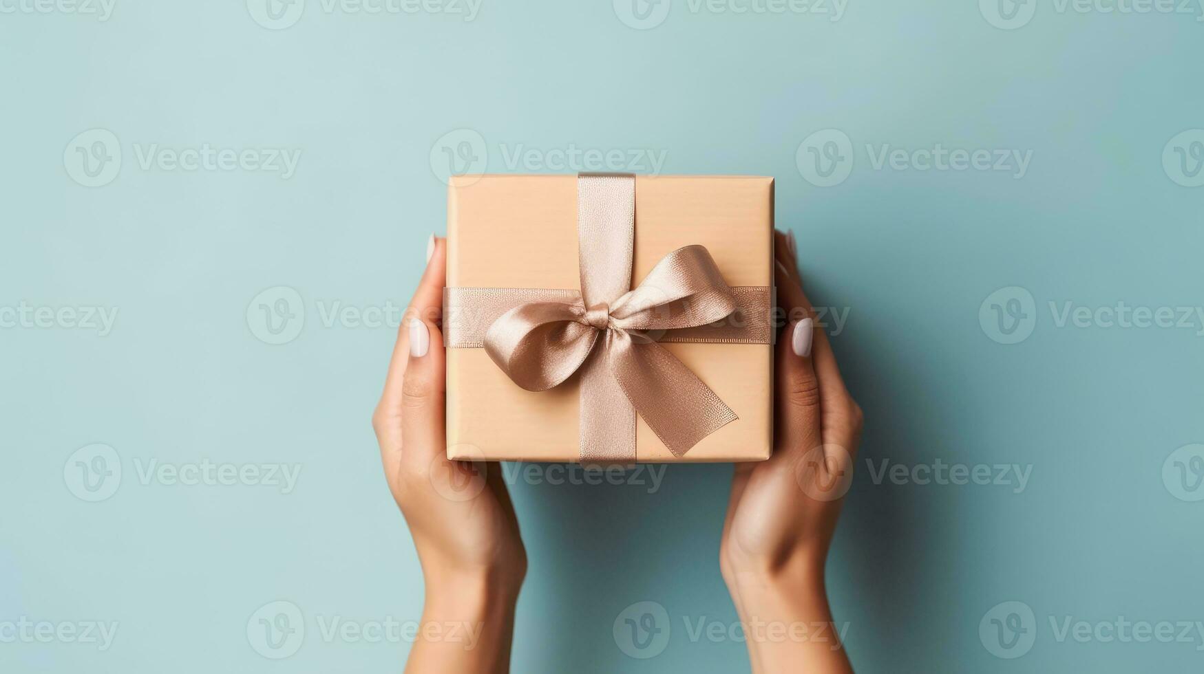 Man holding a little gift box to give a present. Closeup of a surprise gift on hand of a man. AI Generated photo