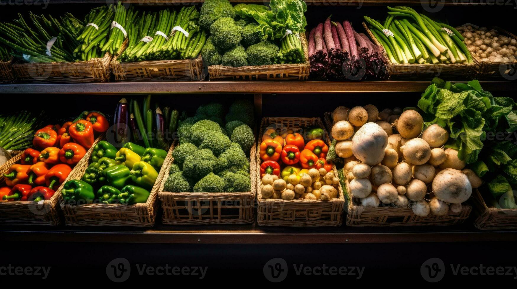 Different varieties of fresh vegetables in local markets, super shops. AI Generated photo