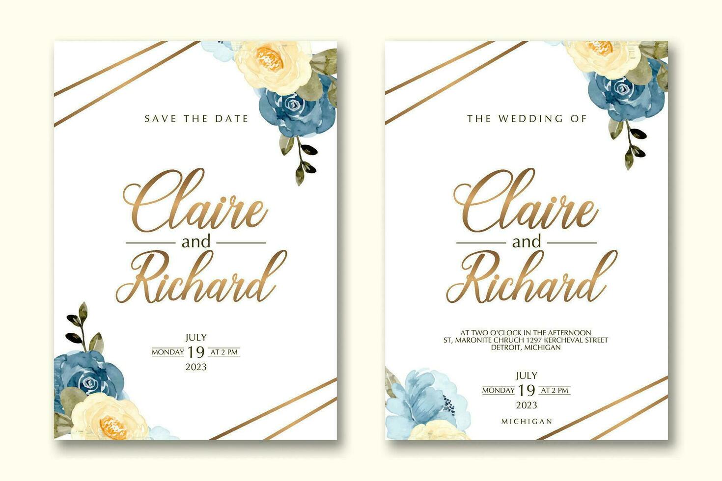 Wedding invitation template with flower vector