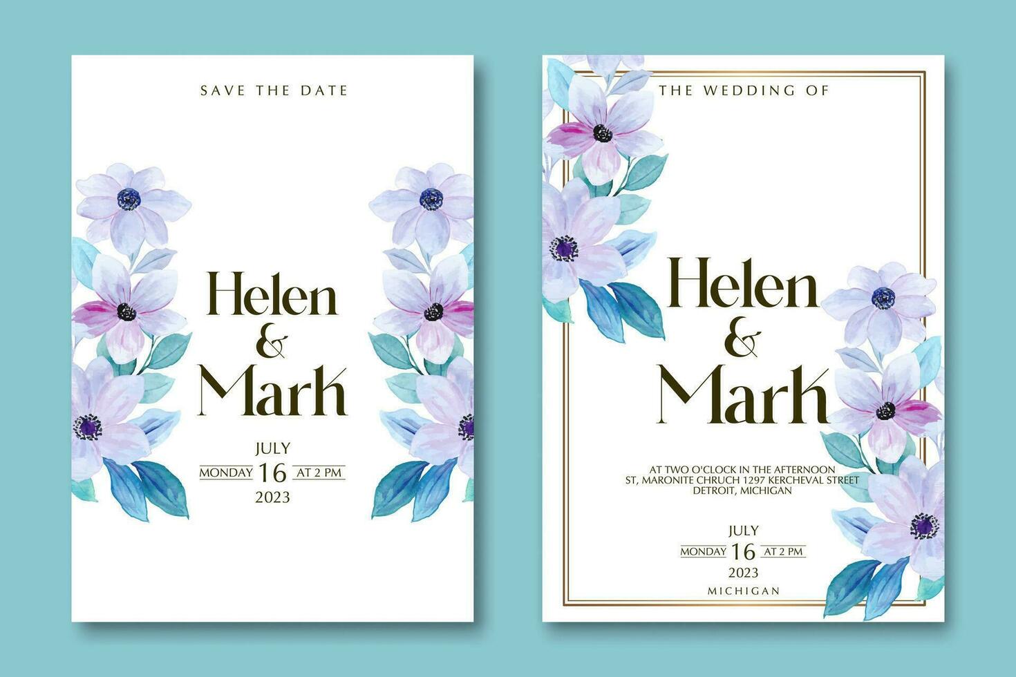 Wedding invitation template with flower vector