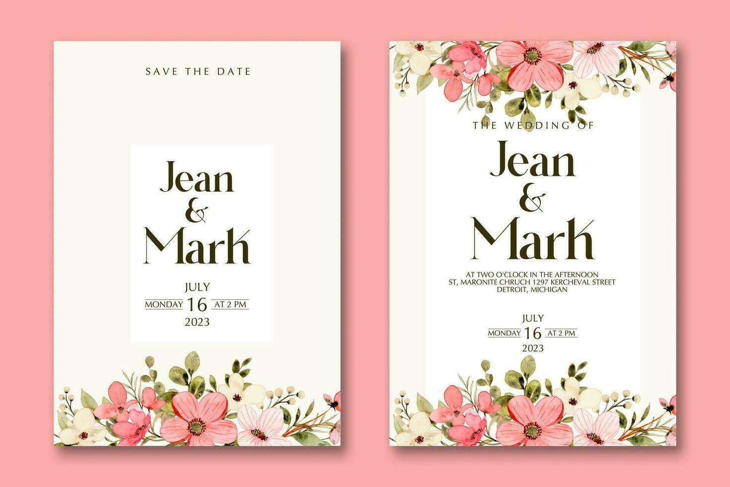 Wedding invitation template with flower vector