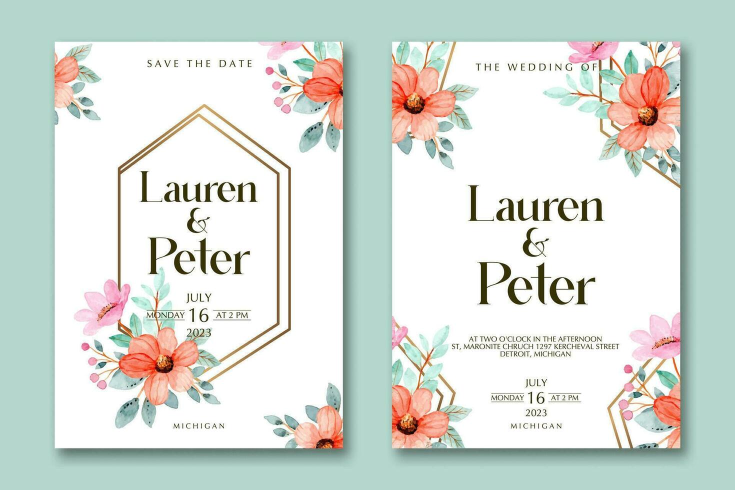 Wedding invitation template with flower vector