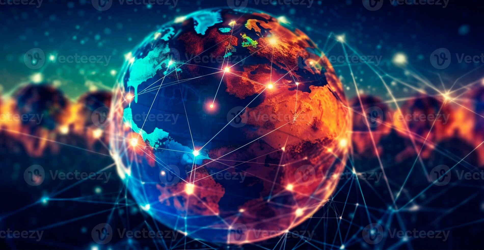 Global network concept. Digital point of the world map. Global network of planet Earth 3D rendering - AI generated image photo