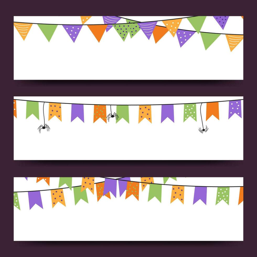 Halloween set of backgrounds with garlands. Greeting background templates. Vector illustration.