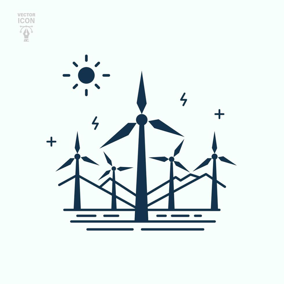Rotating windmill icon. Wind eco energy contour symbol. Vector illustration