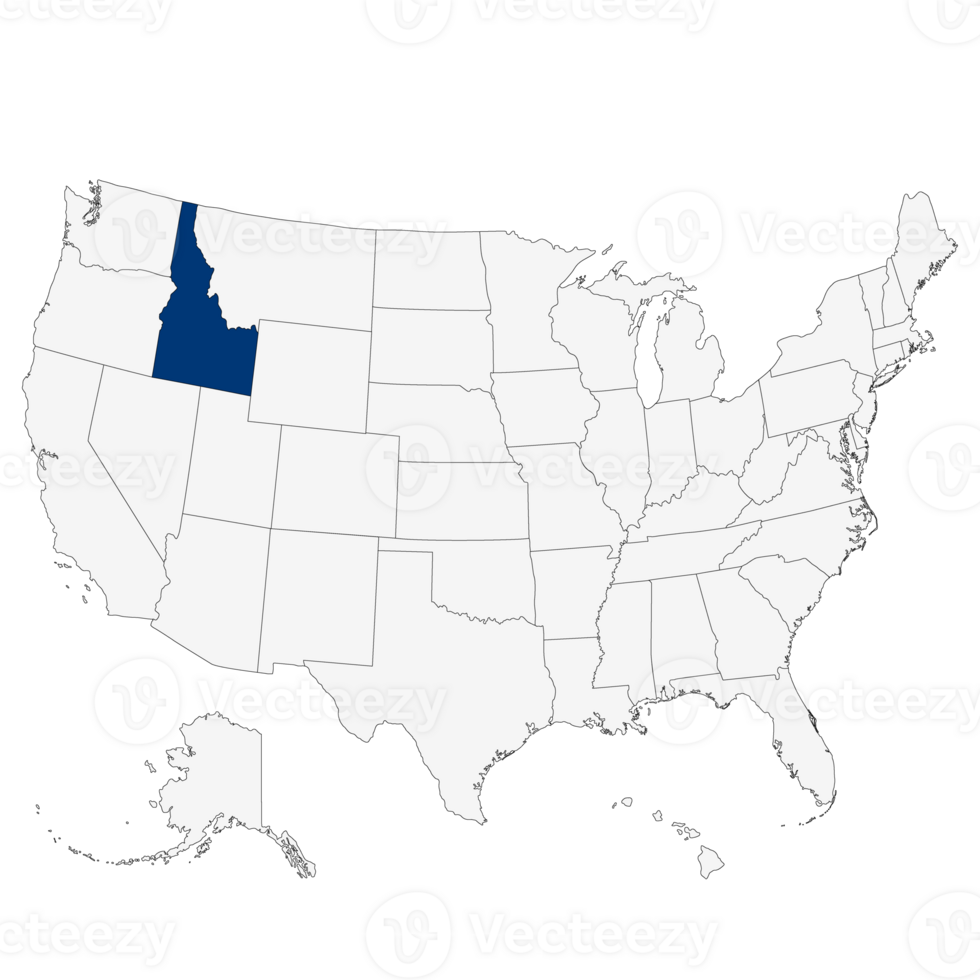 Idaho Map. Map of Idaho in blue. USA map png
