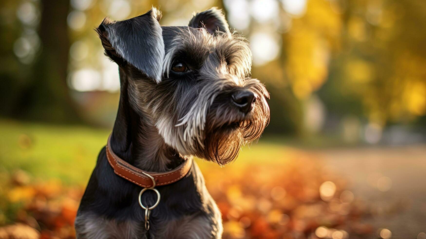 Terrier with a traditional schnauzer cut, looking alert and adorable photo