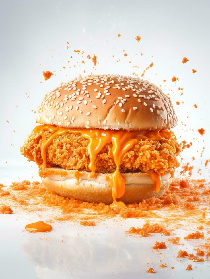 Tasty Hamburger with cheese lettuce sauce and tomato on a white background photo