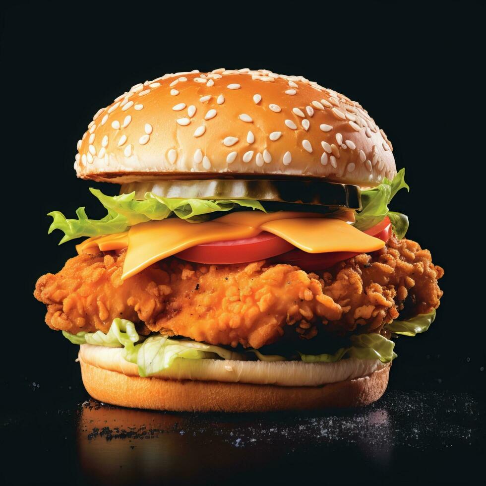 Sandwich with chicken burger, tomatoes and lettuce photo