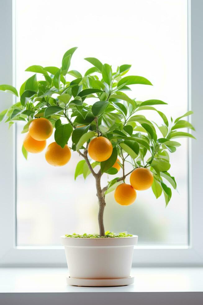 Calamondin scrub with wet leaves on a white background photo
