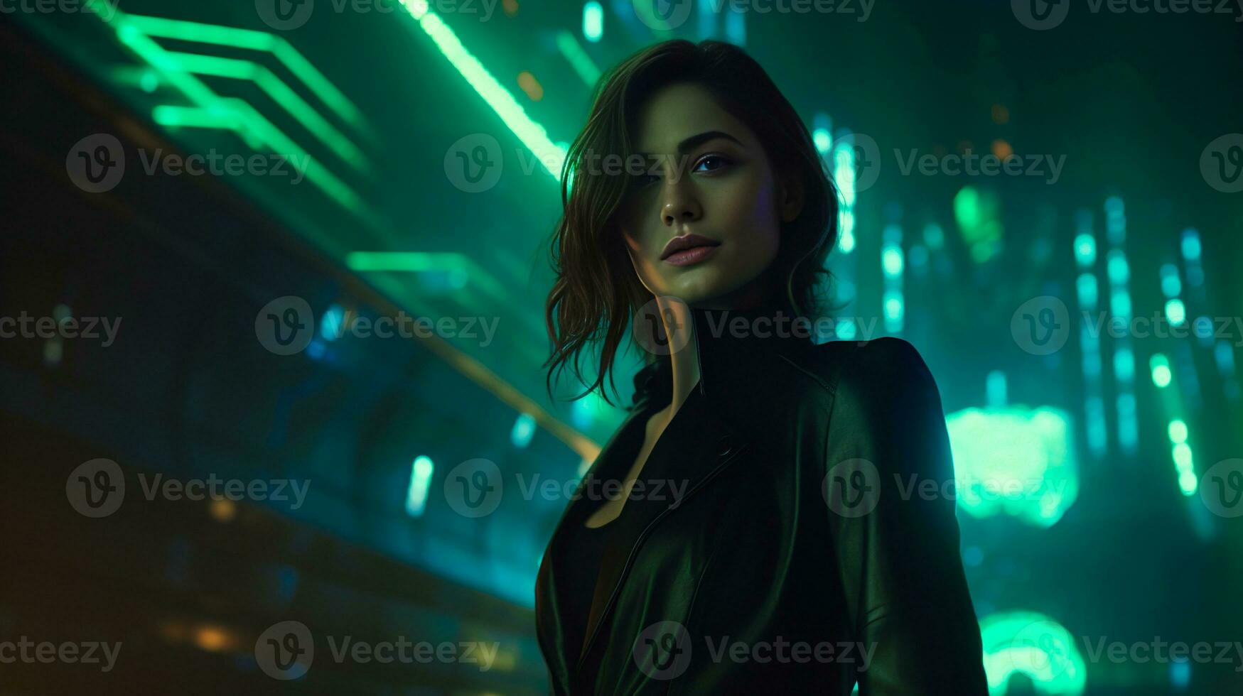 A Woman in a Cyberpunk World A Cool and Imaginative Fiction Inspired by Technology Ai Generated photo
