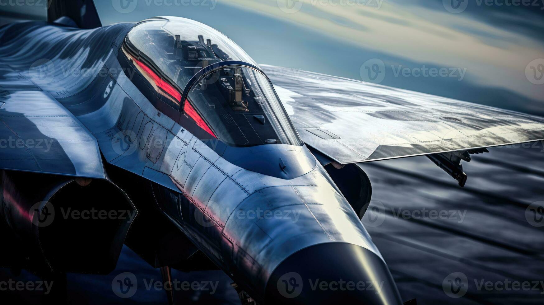 A close up of the wing and the aileron of a fighter jet with the flap and the missile pylon visible AI Generated photo