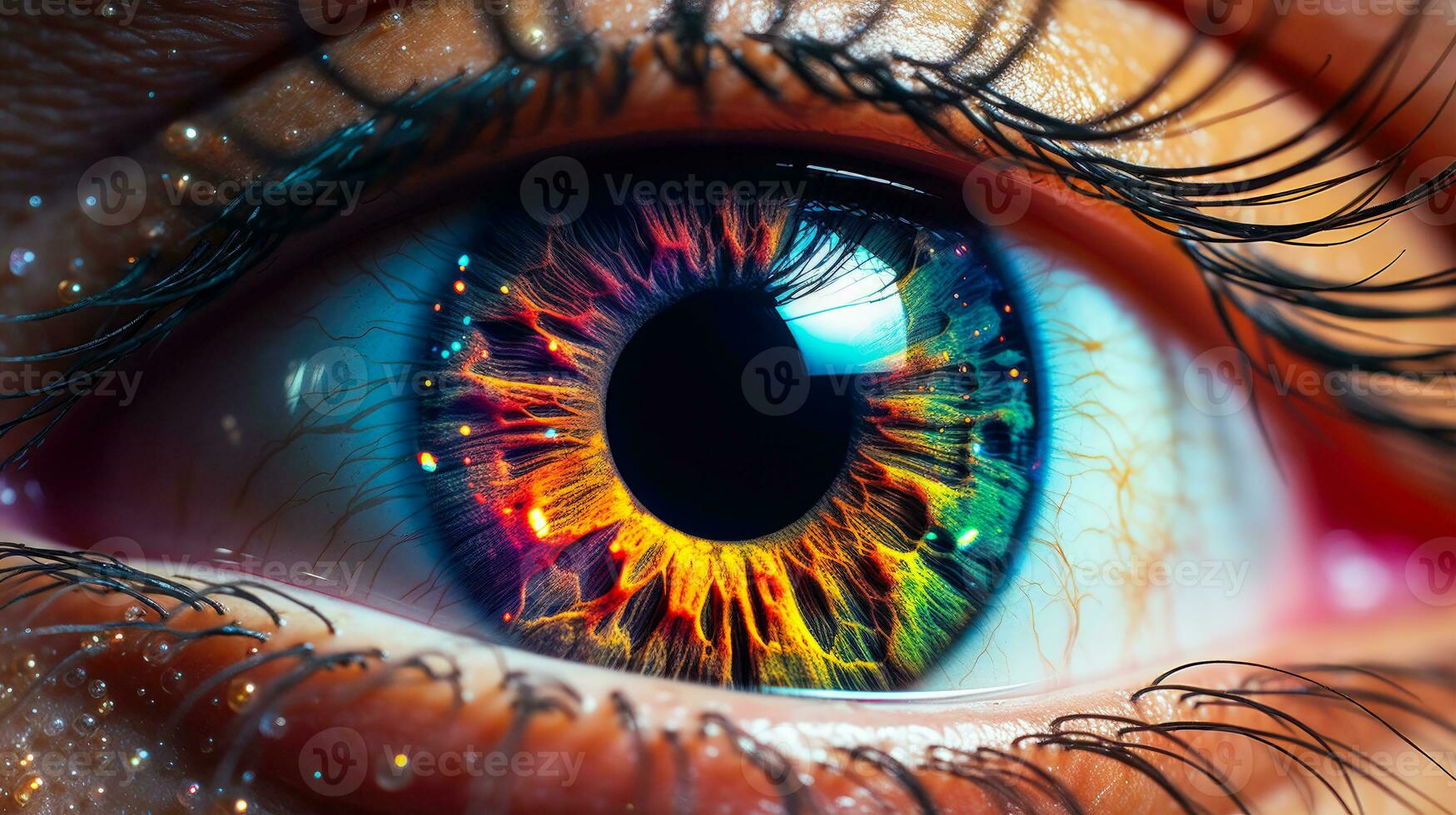 Beautiful Woman with a Surreal Rainbow Iris Closeup Ai Generated photo