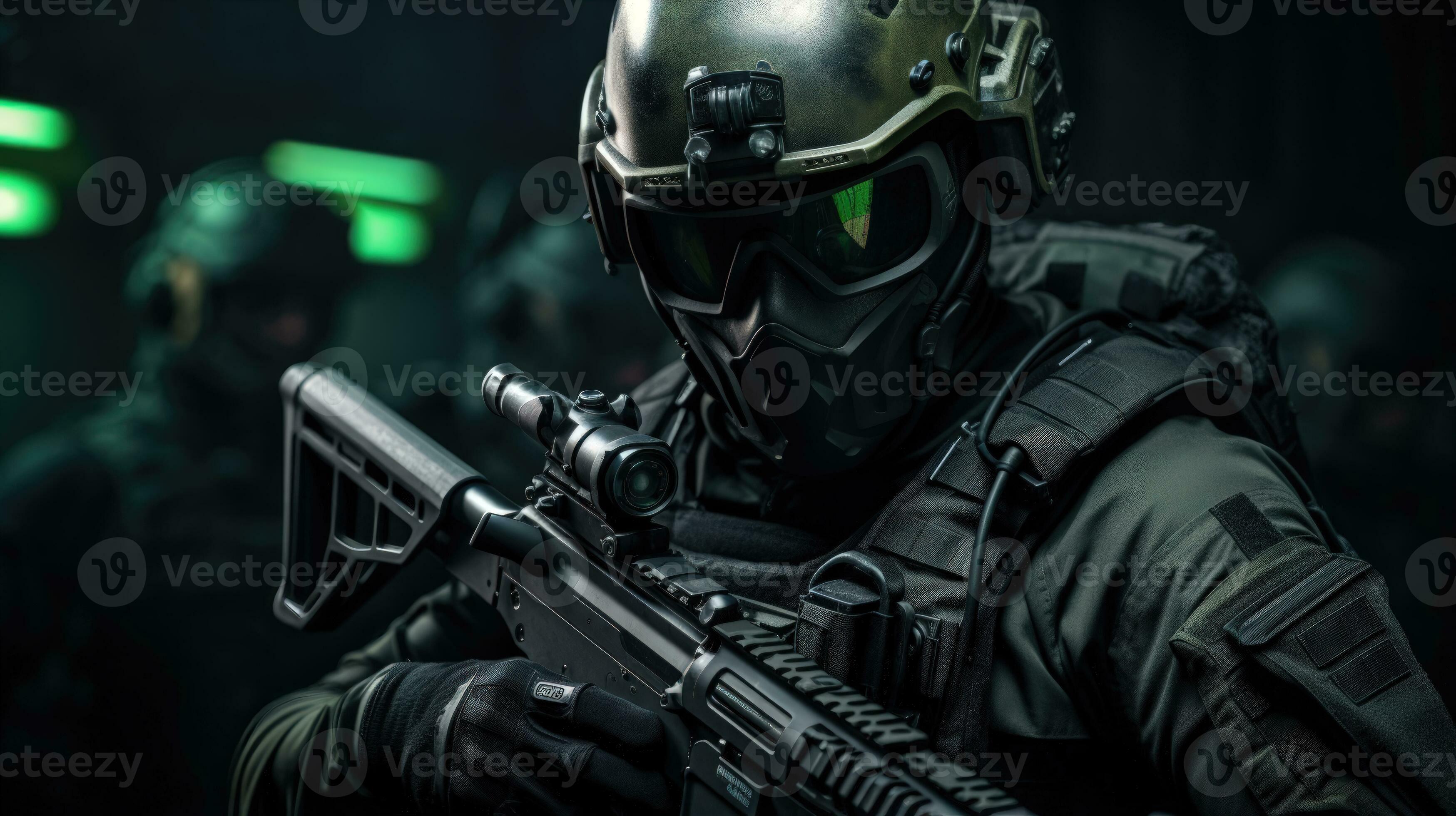 Urban Warfare A Tactical Squad Member in Combat Ready Gear and Equipment AI  Generated 32160723 Stock Photo at Vecteezy