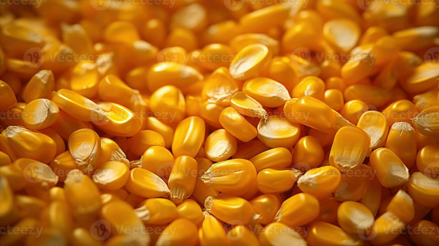 Ripe corn kernels as background, top view. Generative AI photo