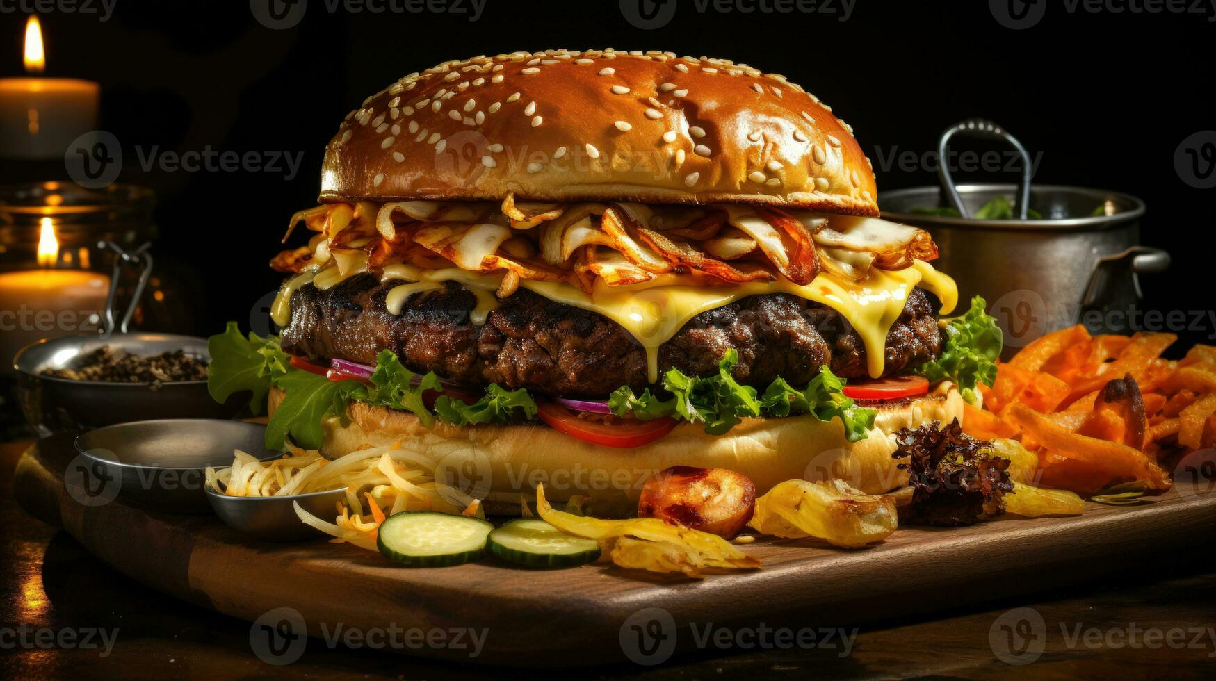 Gourmet Burger Temptation Towering Creations with Unique Ingredients and Artisanal Buns AI Generated photo