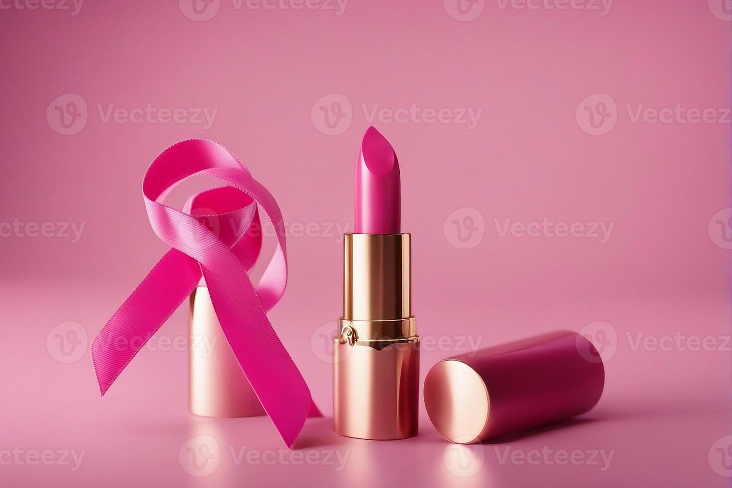 Pink lipstick with pink ribbon image generated by ai. photo