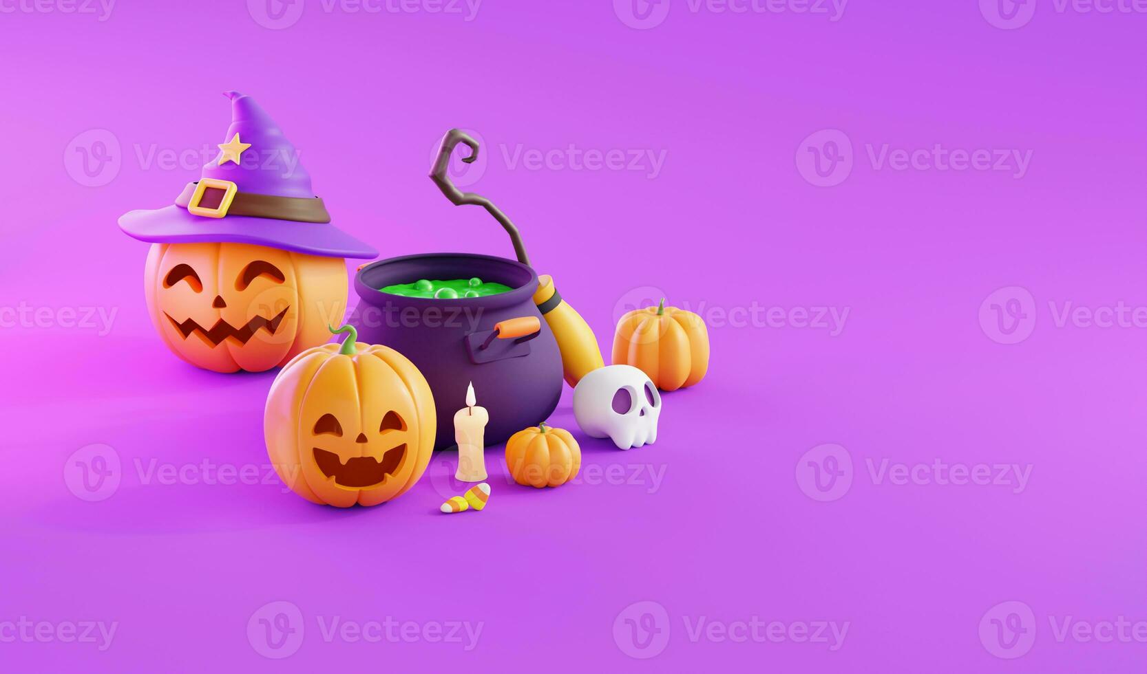 Víspera de Todos los Santos promoción póster o bandera modelo con Víspera de Todos los Santos calabaza fantasma, caramelo, murciélago, araña y Víspera de Todos los Santos elementos.sitio web bandera en 3d estilo para póster o saludo tarjeta.3d hacer ilustración foto