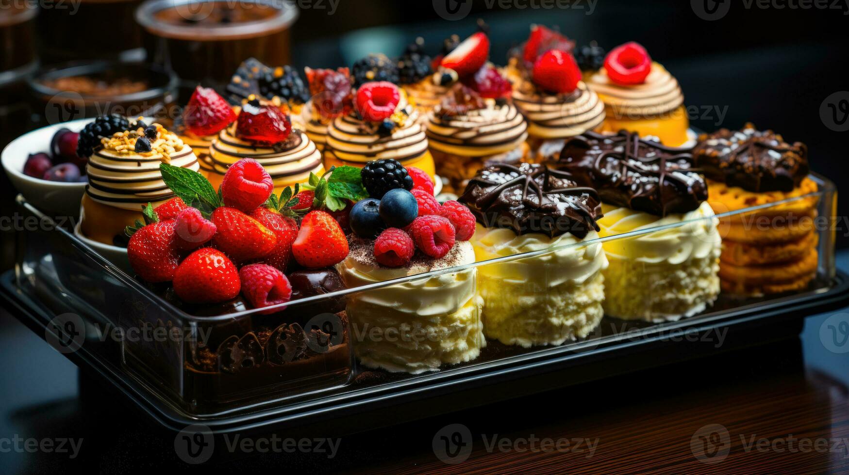 Mouthwatering Dessert Heaven A Tray of Assorted Creamy Delights AI Generated photo