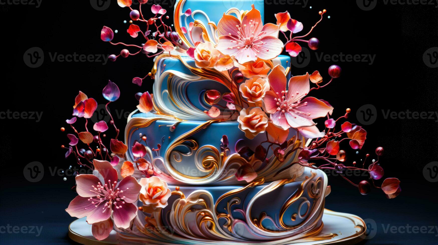 Boda maravillas culinario elegancia y imaginativo pasteles con rosado y naranja flores ai generado foto