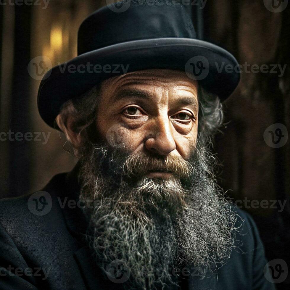 portrait of a bearded Hassidic Jew wearing a hat   generative AI photo