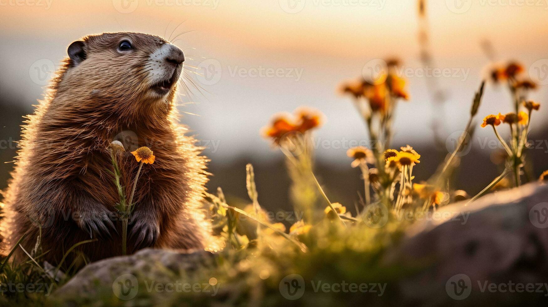 Majestic Marmot A Mountain Portrait   generative ai photo