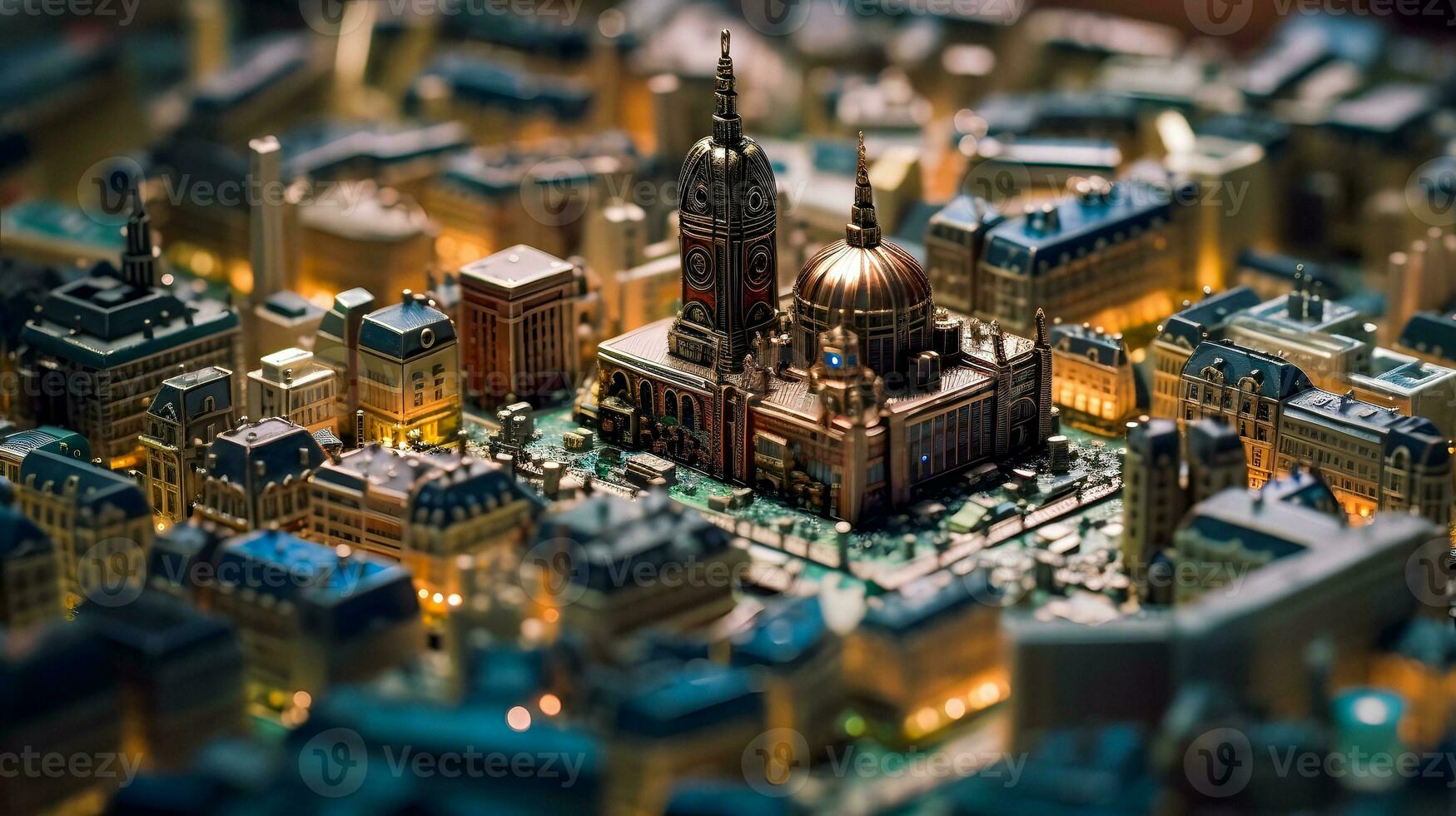 ai generado miniatura París en un tarjeta madre foto