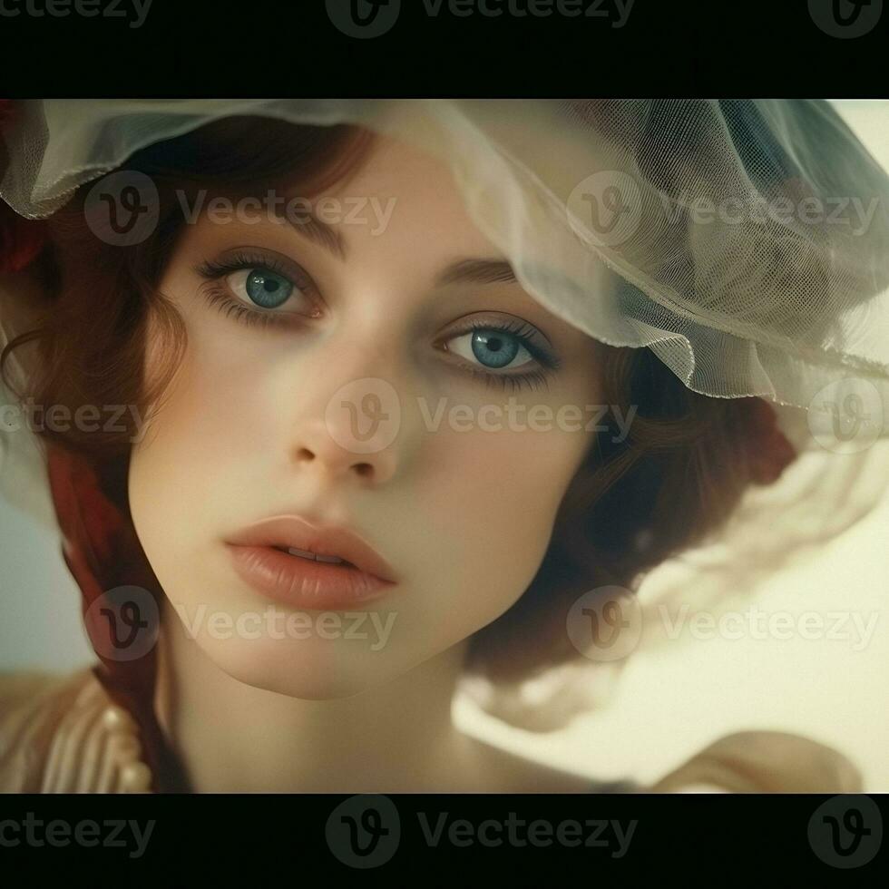 Mesmerizing portrait of a stunning young woman with a captivating gaze. Generative ai. photo