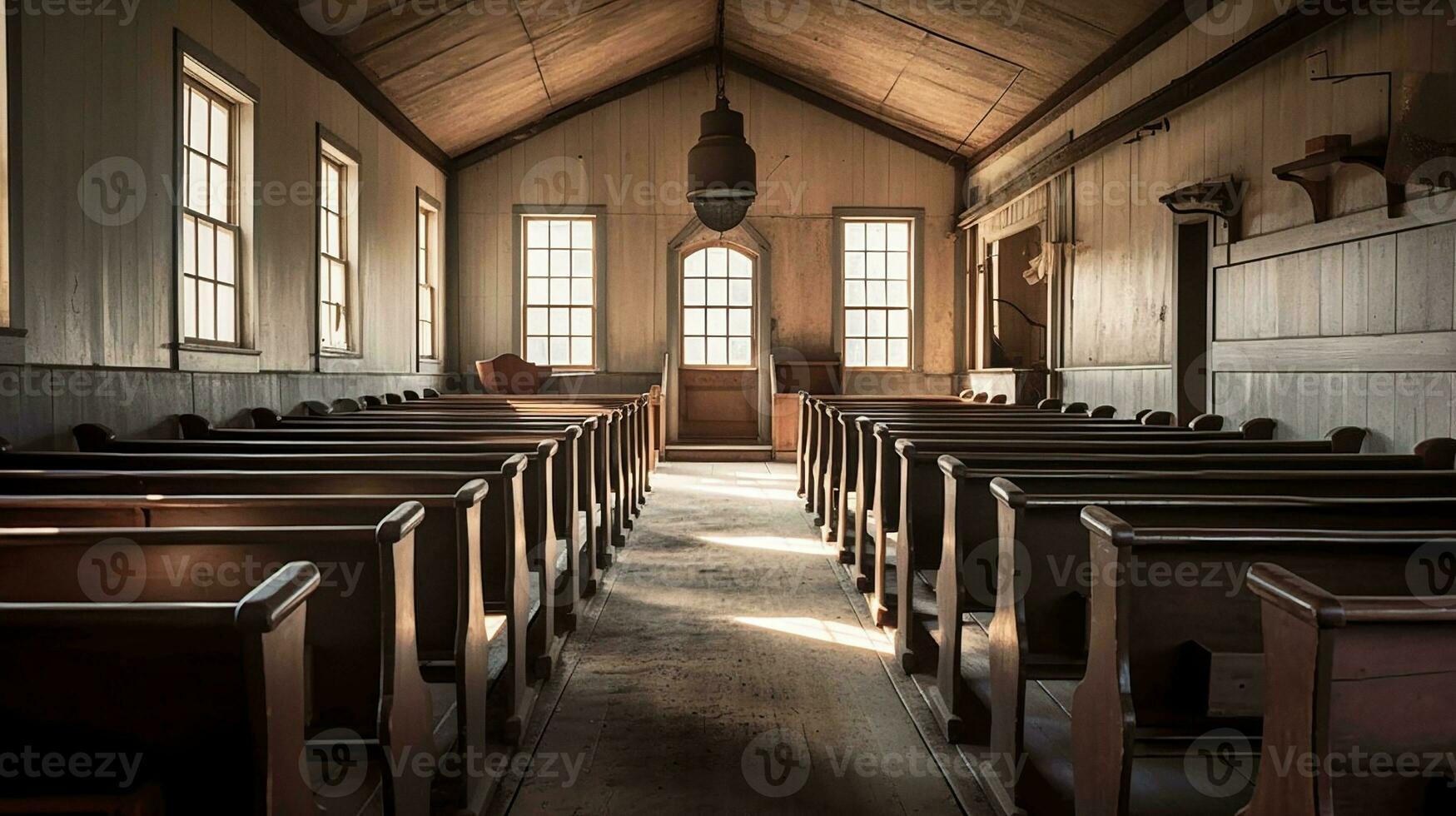 Interior of an American Amish Church   generative AI photo