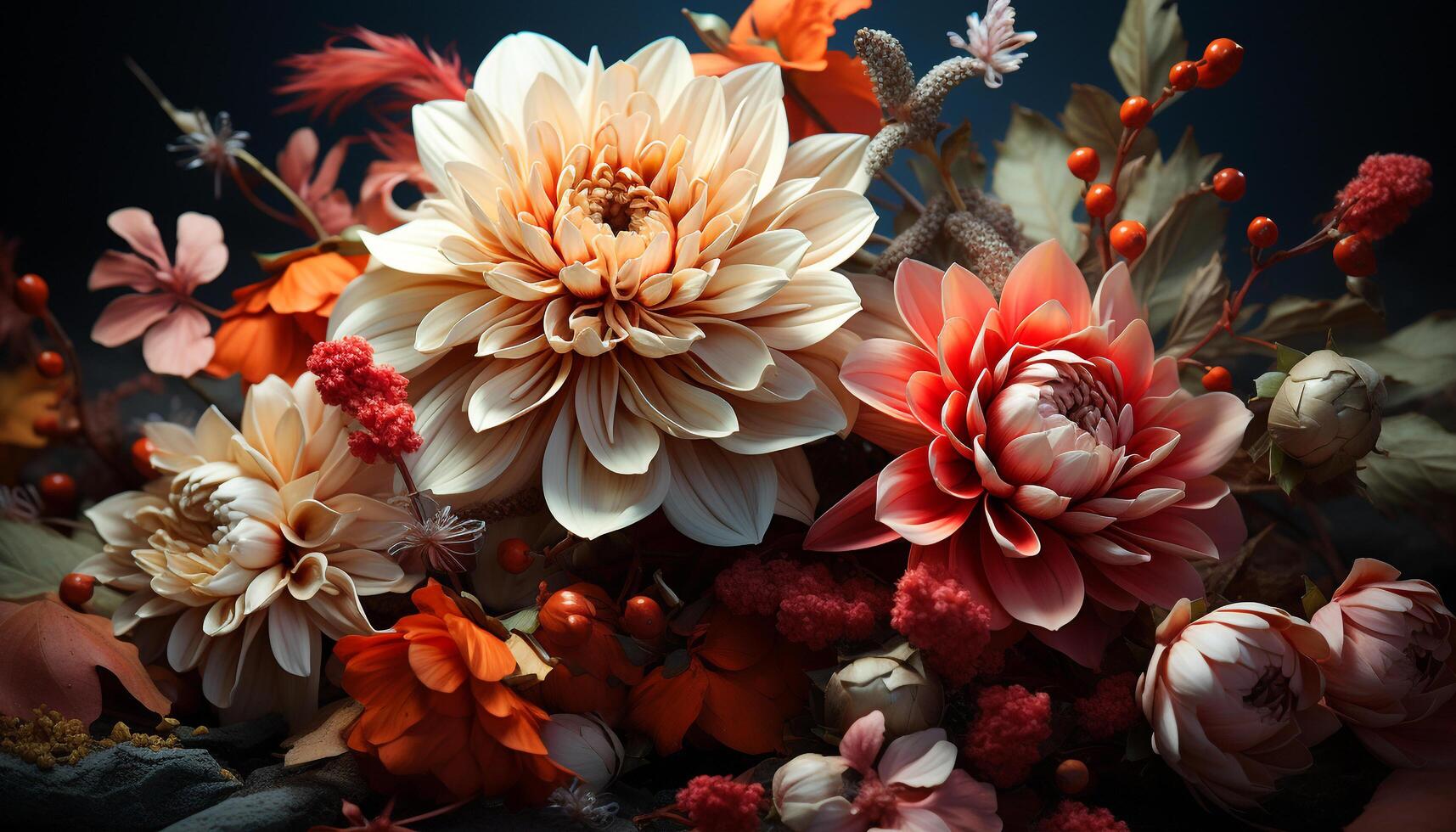 Nature beauty blossoms in a vibrant bouquet of colorful flowers generated by AI photo