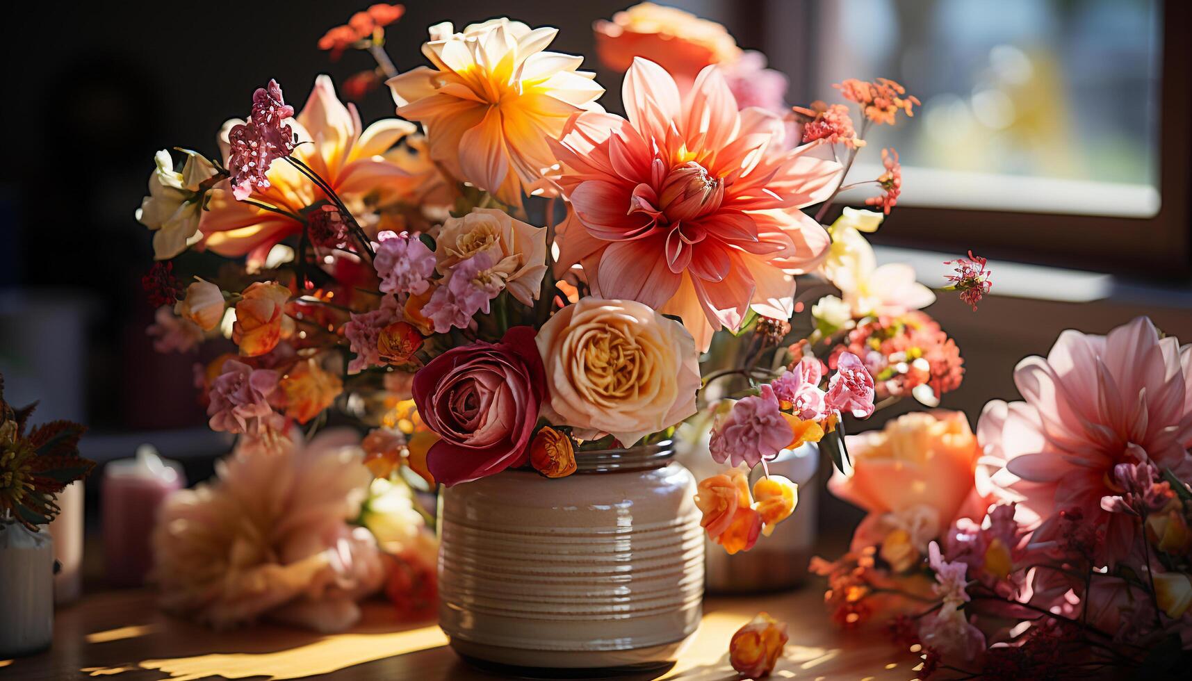 Freshness and elegance in a vase, a beautiful flower arrangement generated by AI photo
