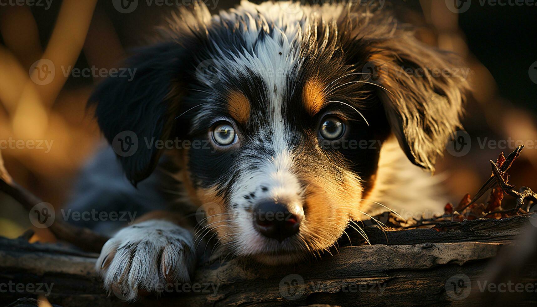 Cute puppy sitting, looking at camera, playful, fluffy, adorable generated by AI photo