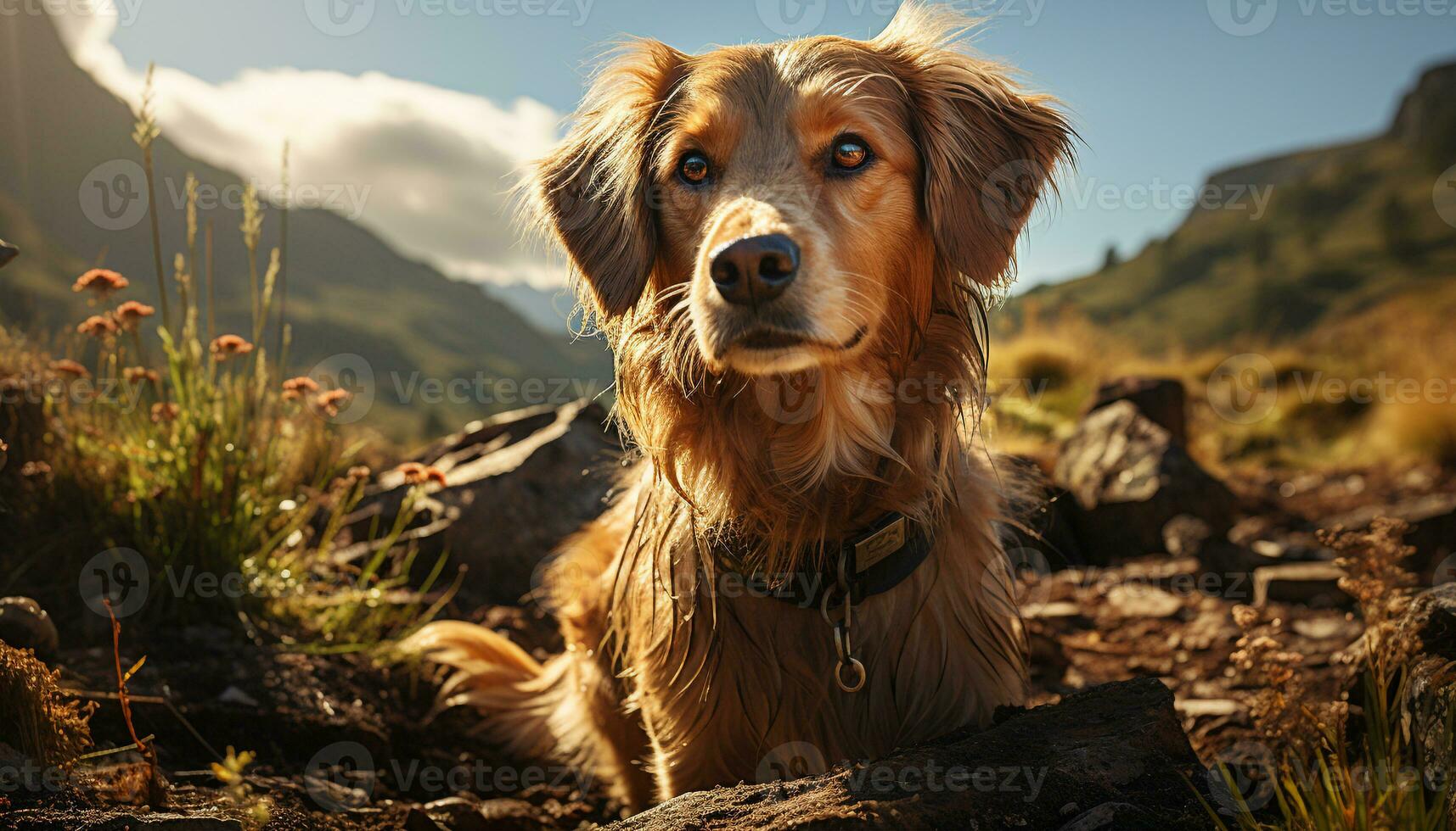 un linda perrito sentado en el césped, disfrutando el verano generado por ai foto