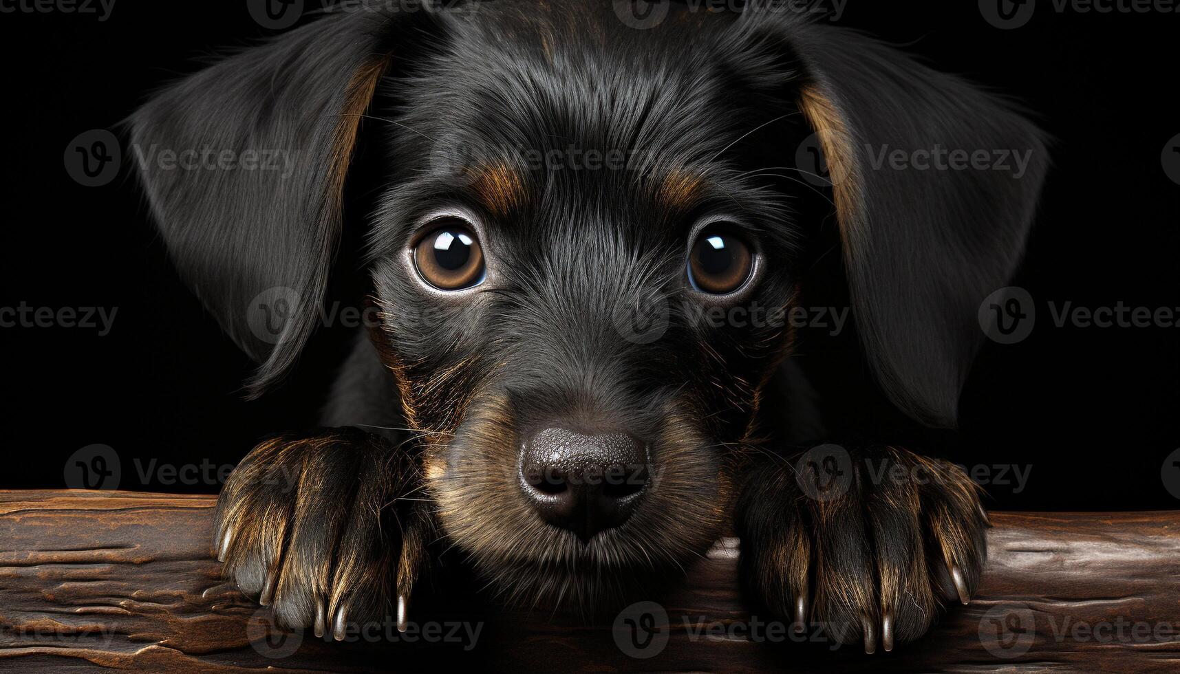 Cute puppy sitting, looking at camera, playful and fluffy generated by AI photo